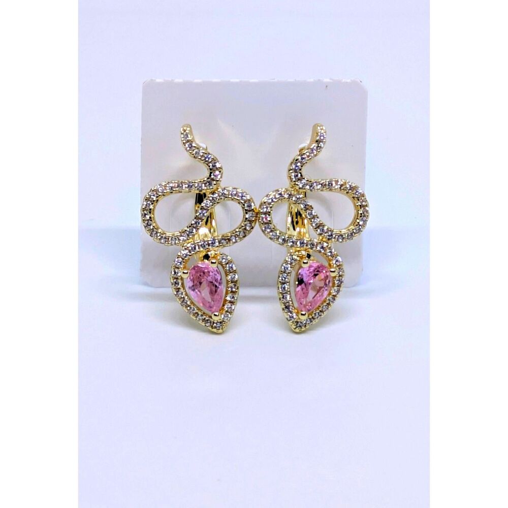 New pink cz pear/teardrop 14K Gold Filled Snak/serpent Hoop/huggie Earrings